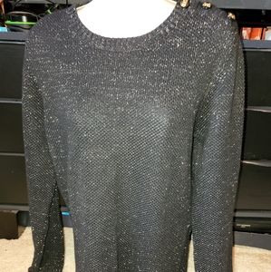 Charter Club Black Shimmer Gold Button Knit Sweater Long Sleeve